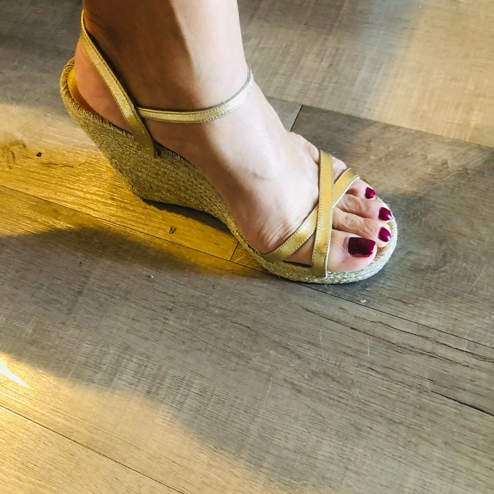 Golden Gucci Wedge Sandals